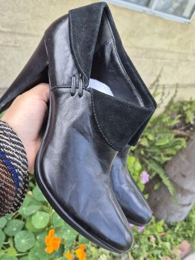 Coach Black Leather Heeled Ankle Bootie with Suede Cuff